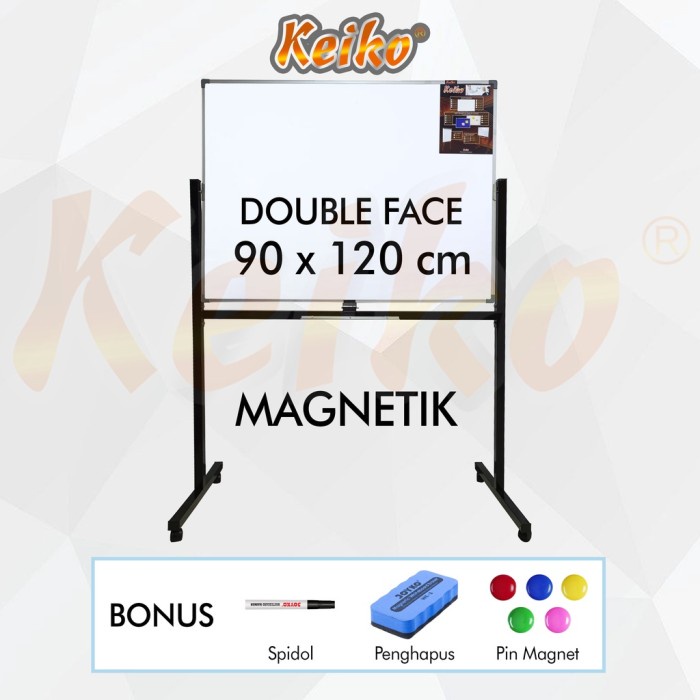 

Terlaris Papan Tulis Whiteboard Standing Magnet Double Face Keiko 90 X 120 Cm