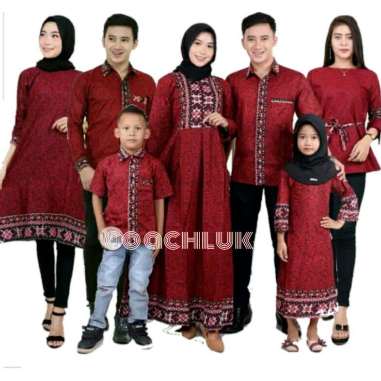 rfd Baju Batik Couple Keluarga Modern Set Batik Sarimbit Merah Maroon Batik Pekalongan Atasan Kemeja