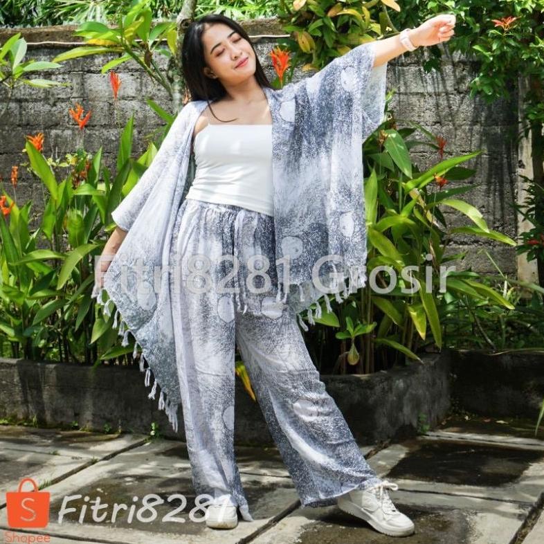 QNIS setelan auter/cardigan dan kulot panjang akar bali TERLARIS