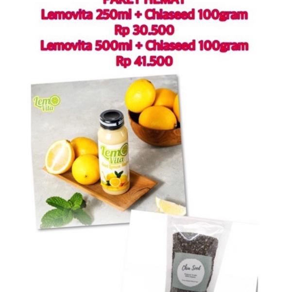 

Di⚡kon !! PAKET HEMAT Lemovita 500ml + Chiaseed 100gram Lemovita 250ml + Chia seed 100gram