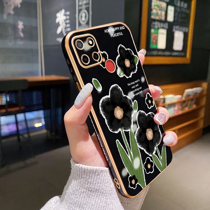 Case Ponsel untuk Realme C12 C11 2020 C15 C25 C25s Narzo 20 30A 50A Case ponsel pelat HP pola bunga 