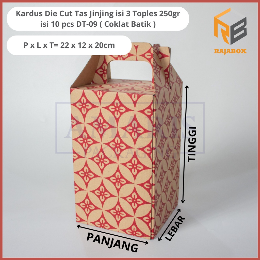 

Terkini Kardus Die Cut Tas Jinjing Isi 3 Toples 250 Gr Isi 10 Pcs DT-09 Amaris Packaging CNH