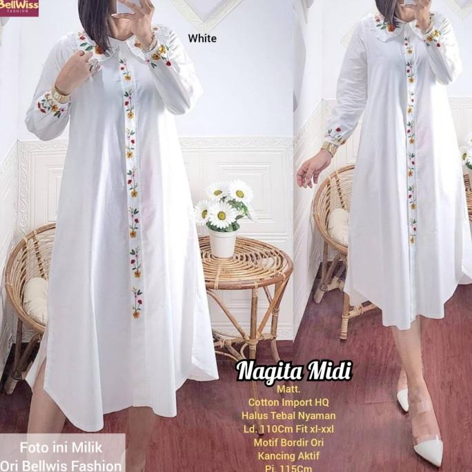 Atasan Tunik Katun Bordir Putih Birel Mustard Hijau Size XXL LD 110