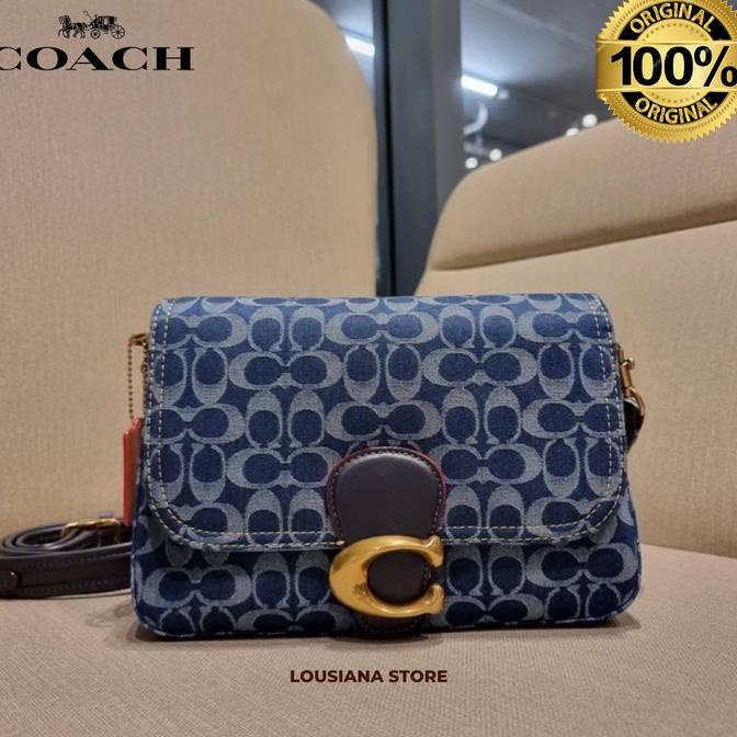 Coach Soft Tabby Signature Canvas Shoulder Bag Navy Denim