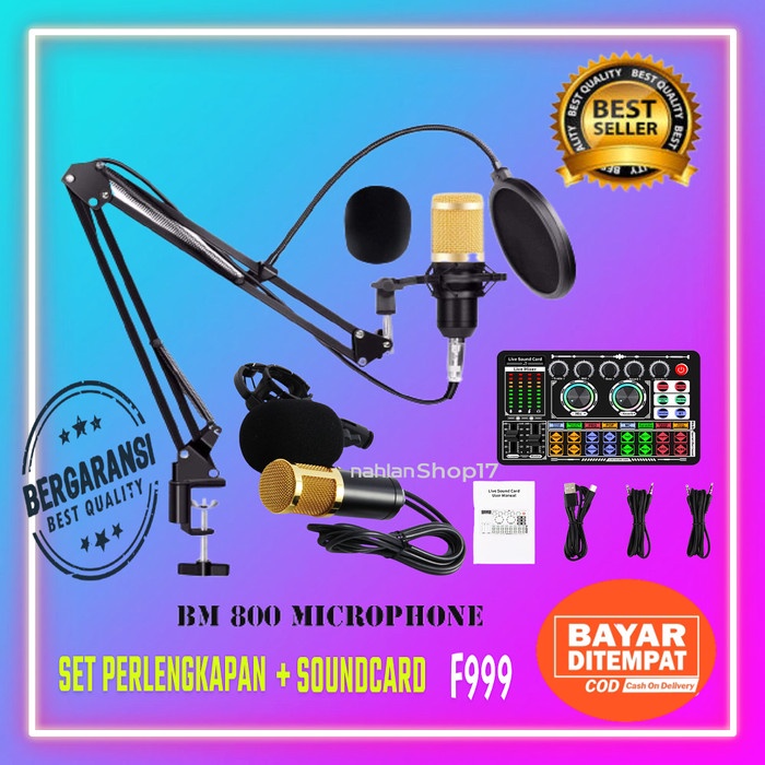 New Paket Lengkap Soundcard F999 Condenser Mic Microphone Bm800