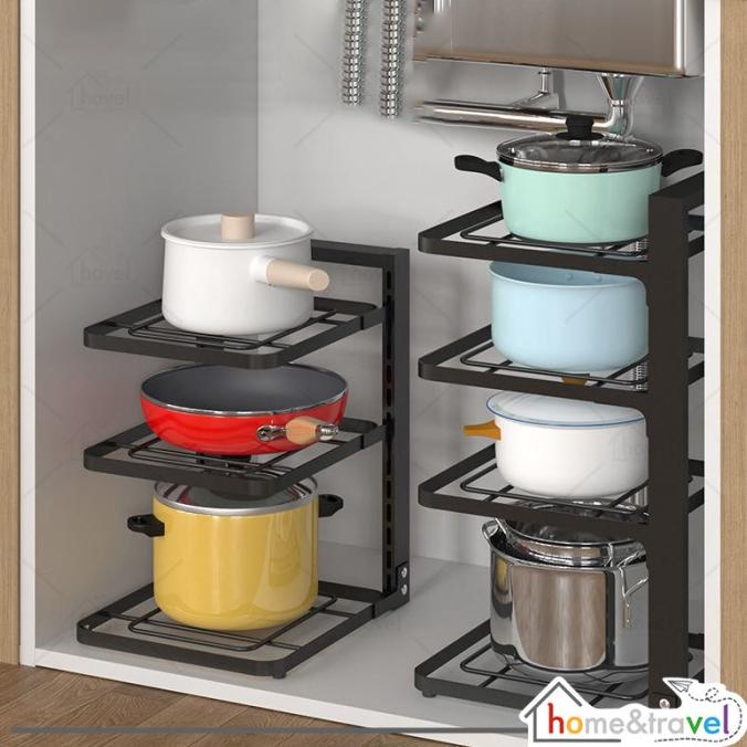 HOVELSHOP Rak Panci Dapur Bawah Wastafel Susun Pot Kabinet Stainless