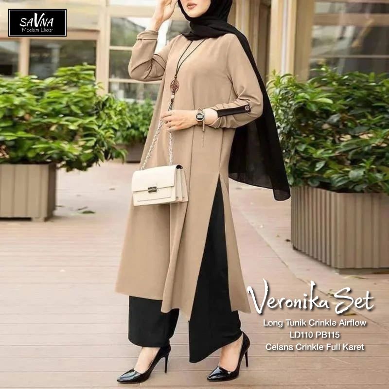 Veronika set setelan wanita long tunik dan celana kulot