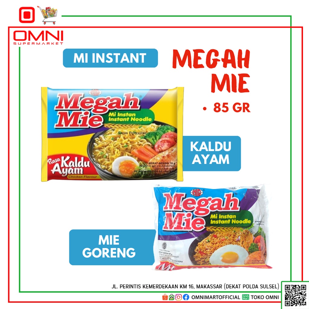 

Mie Instant Megah Mie Goreng Dan Kuah Rasa Kaldu Ayam 70g