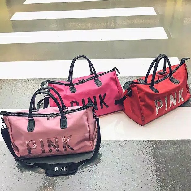 PROMO TAS OLAHRAGA WANITA VICTORIA SECRET BLACK PINK SEQUINS TRAVELBAG CEWEK TERMURAH