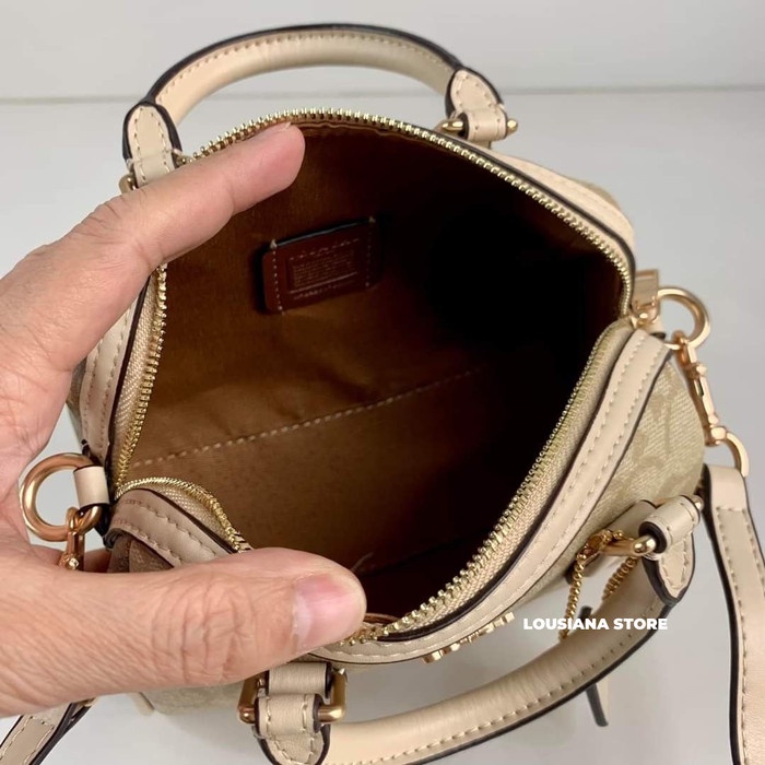 HOT SALE TAS WANITA COCH MINI ROWAN SATCHEL IN BLOCKED SIGNATURE CANVAS KHAKI TERLARIS