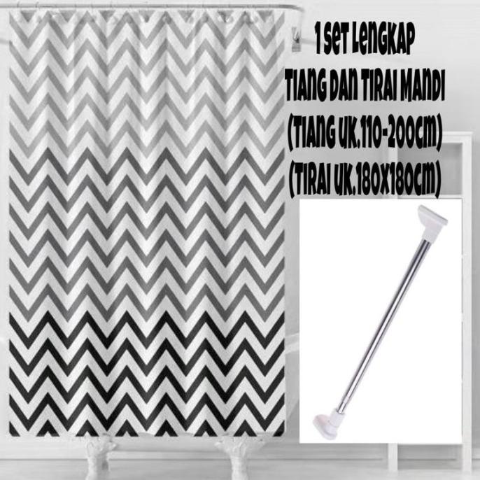 (1 set) Tirai kamar mandi plus Tiang kamar mandi / Tiang gorden+Tirai
