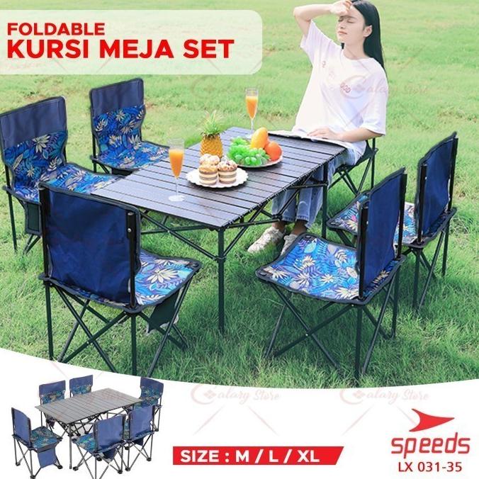 SPEEDS Meja Piknik Lipat Meja Lipat Kursi Lipat Piknik Outdoor 031-35