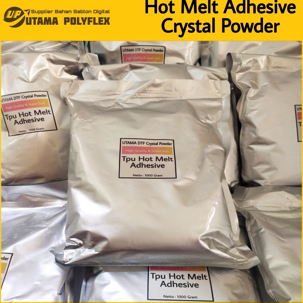 

Model Keren.. TPU Hot Melt Adhesive Powder Sablon DTF / Bubuk Transfer PET Film 1 Kg LIH