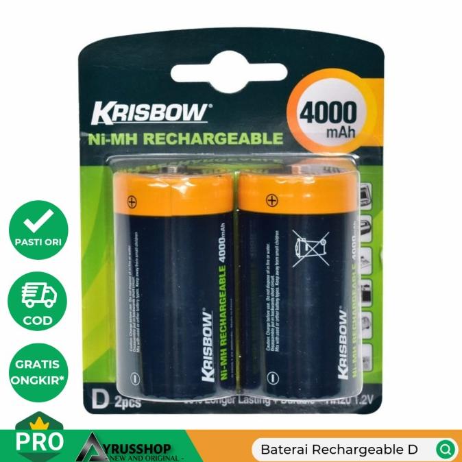 $$$$] Baterai Rechargeable Set Krisbow Size D 4000Mah 2pcs