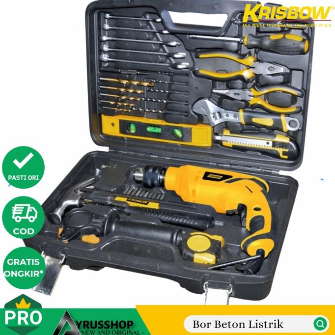 ~~~~~] Krisbow Bor Listrik Tembok Beton 13mm dengan Toolkit Set 37pcs