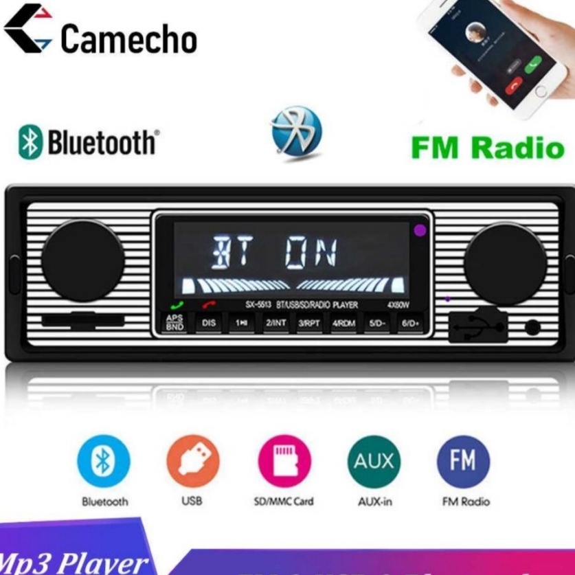 ` Ed Bluebooth Camecho Audio Player Mobil 12 1Din FM Receiver Aux USB SD-SX-5513 q Terlaris ★★★.