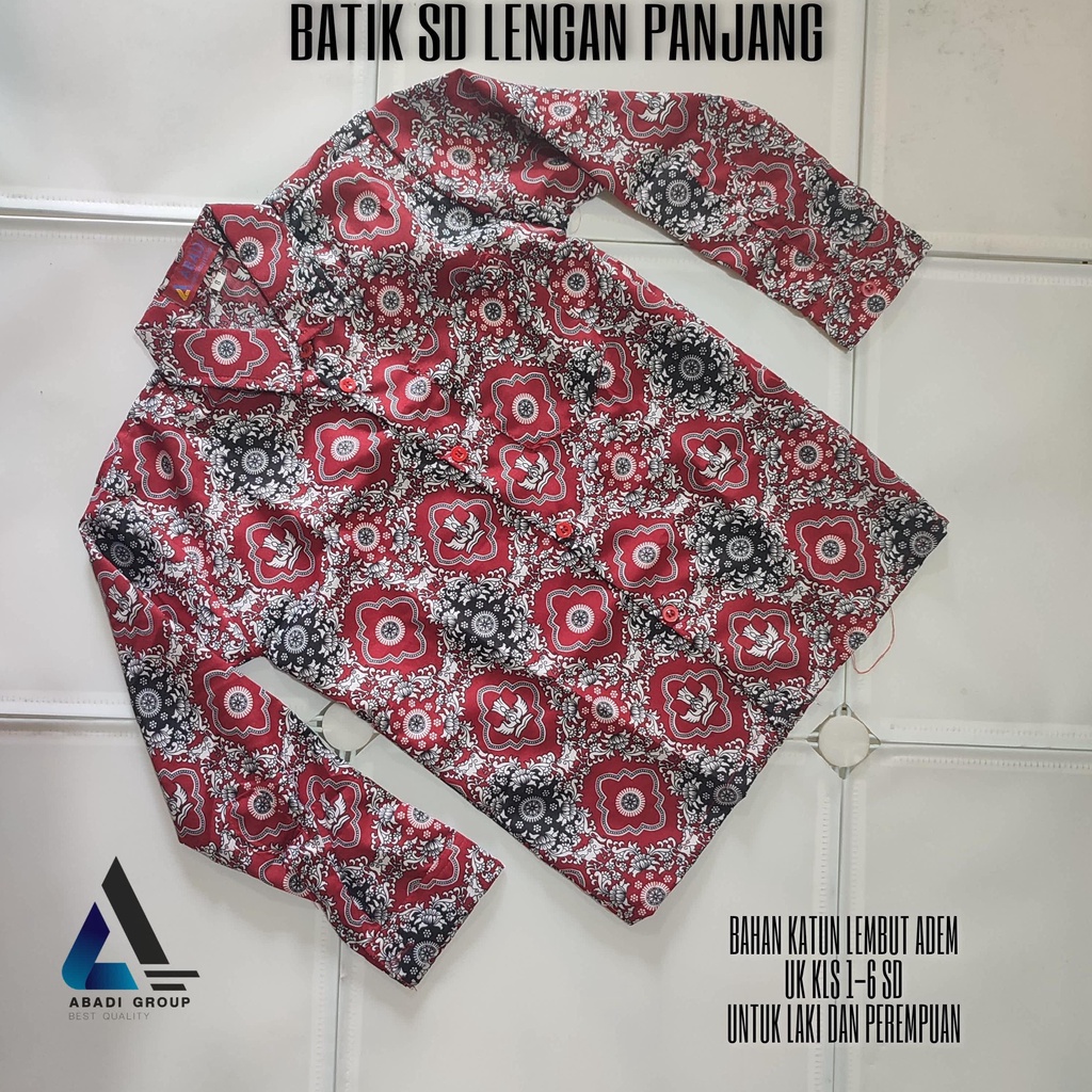 BAJU BATIK MERAH SEKOLAH SD LENGAN PANJANG SERAGAM NEGRI ( UNISEX ) KELAS 1-6