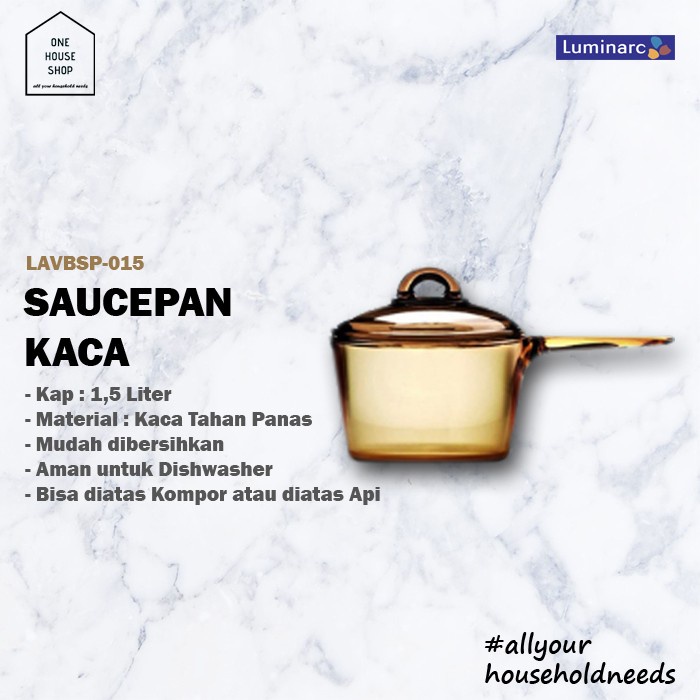 Panci Masak Saucepan Kaca Luminarc Vitro Amber Tutup 1,5 Liter