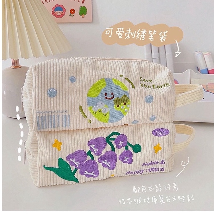 

Terlaku.! KENSHO Pouch Aesthetic Kain Corduroy Handle Lucu Import / Kotak Pensil Kain / Tempat Makeup / Cute B06