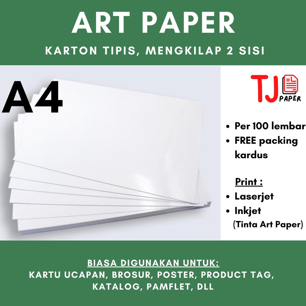 

Model terkini (100 lembar) Art Paper A4 100 / 120 / 150 gsm - Glossy, mengkilap 2 sisi 98