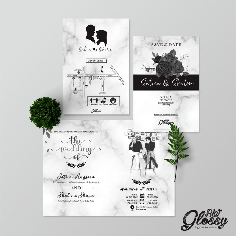 UNDANGAN PERNIKAHAN MEWAH BW GLOSSY 01 - UNDANGAN