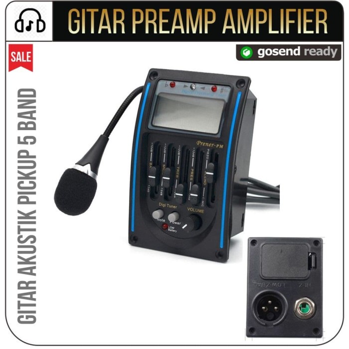 BEST QUALITY Gitar Akustik Pickup 5 Band Preamp Amplifier Plus Mic