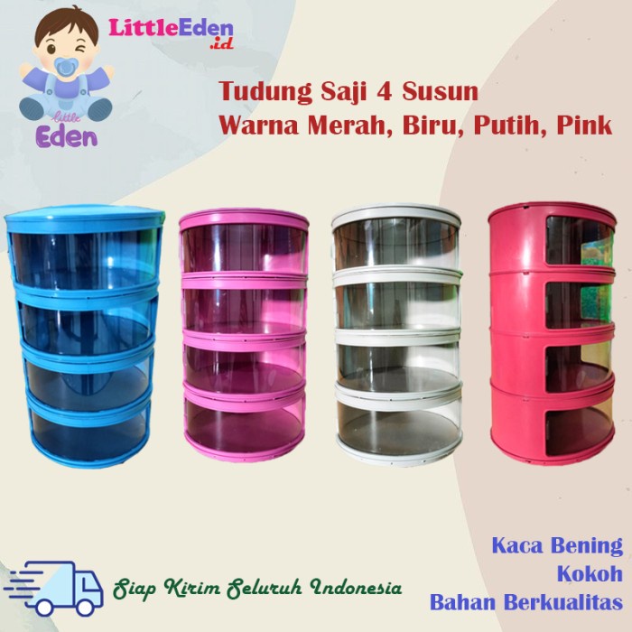 Bestseller Tudung Saji 4 Susun Tempat Makanan Bertingkat (Merah, Putih, Pink)