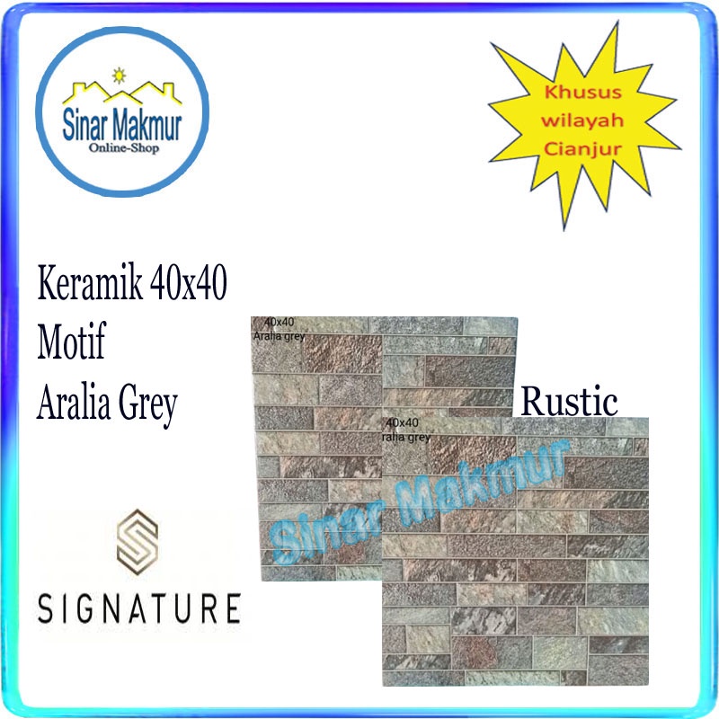 Keramik Kasar Lantai Dinding Signature 40x40 Aralia Grey (MULIA)