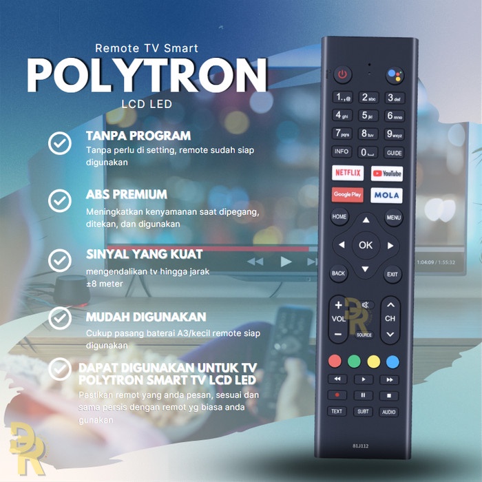 Remot Remote Tv Smart LED/LCD Polytron 81 Mola Tv 81J273