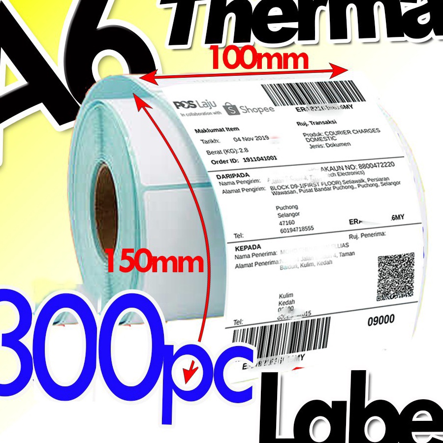 

✲Best Terlaris✧➥ HLSE9 LABEL STICKER THERMAL BARCODE 100x150mm (10x15cm 300Pcs Core 1") MURAH A6, 4" x 6" J48 ➮Harga Promo