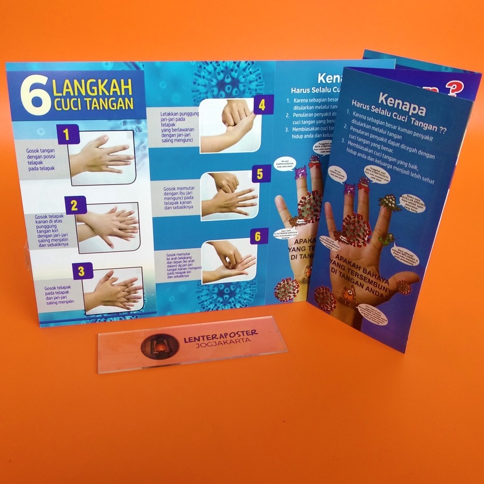 ➵Stock Banyak ADNIB Leaflet/brosur Ayo biasakan cuci tangan dengan sabun, Leaflet kesehatan 6 langka