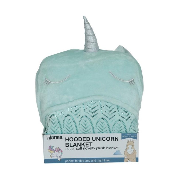 FLASH SALE INFORMA - SELIMUT HOODED 167X104 CM UNICORN AQUA - BIRU TERBARU