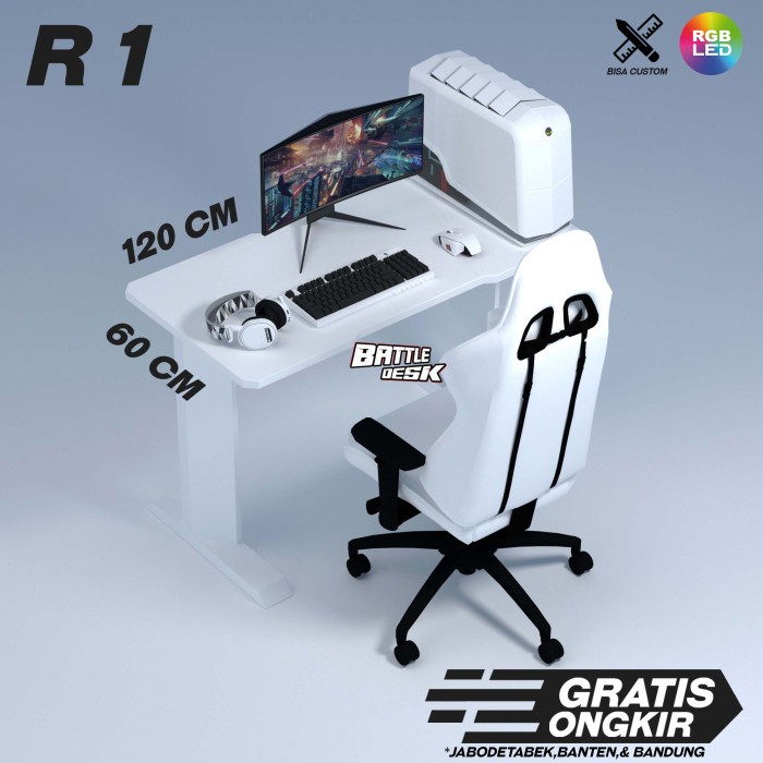 Best Seller Meja Komputer Gaming Pc Desk Rgb Murah 120X60 - Battledesk R 1