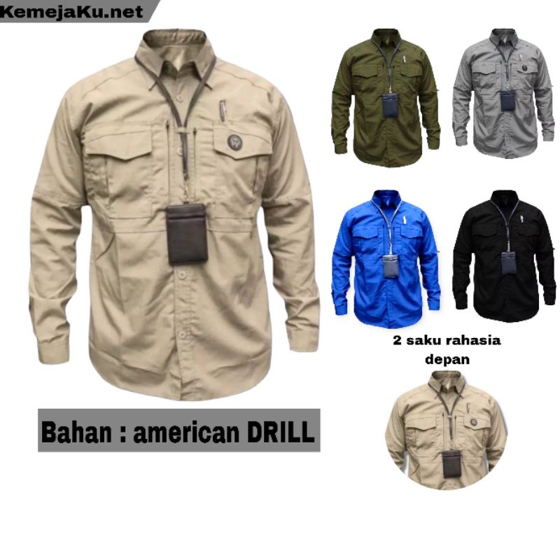 Kemeja lapangan pria/wanita baju kemeja pria lengan panjang kemeja lapangan