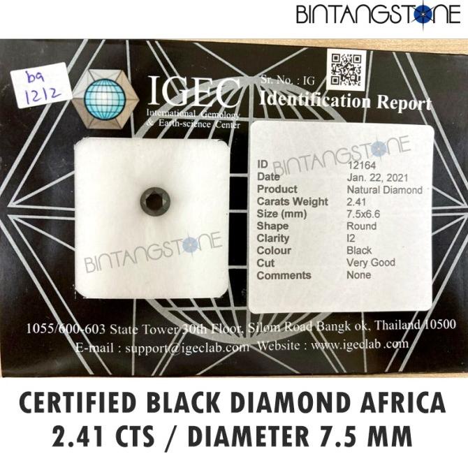 monggo] Natural Black Diamond 2.41Ct Sertifikat IGEC Memo Berlian Hitam Africa