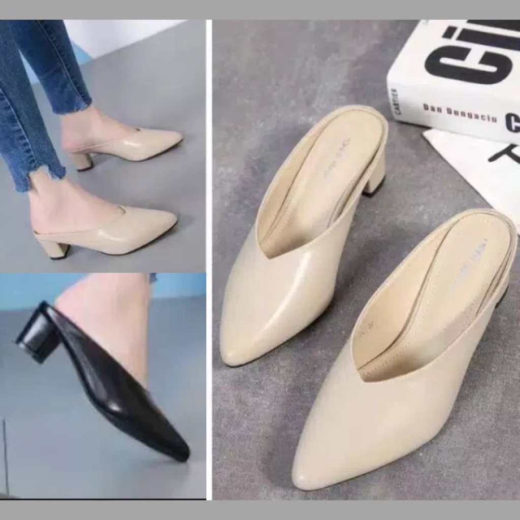 Vn 01 Sandal - Sendal Heels Hils Heals Hels Hak Tapak Tahu Tinggi Andin Kaca Transparan Kondangan Pe