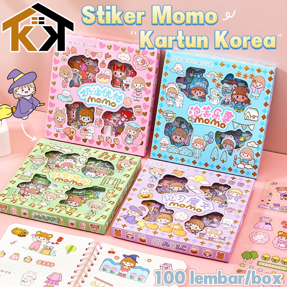 

81 (KK) 100LEMBAR Sticker Momo Aesthetic 2D Kartun Korea Lucu Anti Air Dekorasi Handbook Scrapbook DIY 94