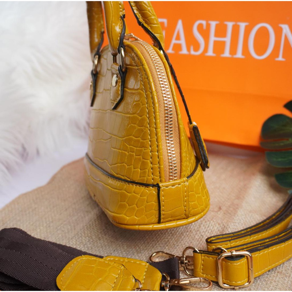 E91 TAS WANITA LOCAMDOE ALMA CROCO MINI UK.18X14CM (INCLUDE BAG, 2 TALI PANJANG,COVER) C5Z