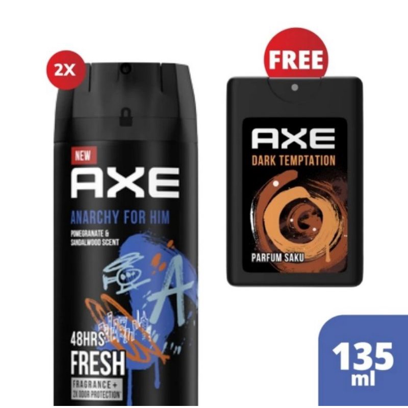 Axe Deodorant Body Spray Anarchy For Him 2pc + Parfum Saku Dark Temptation