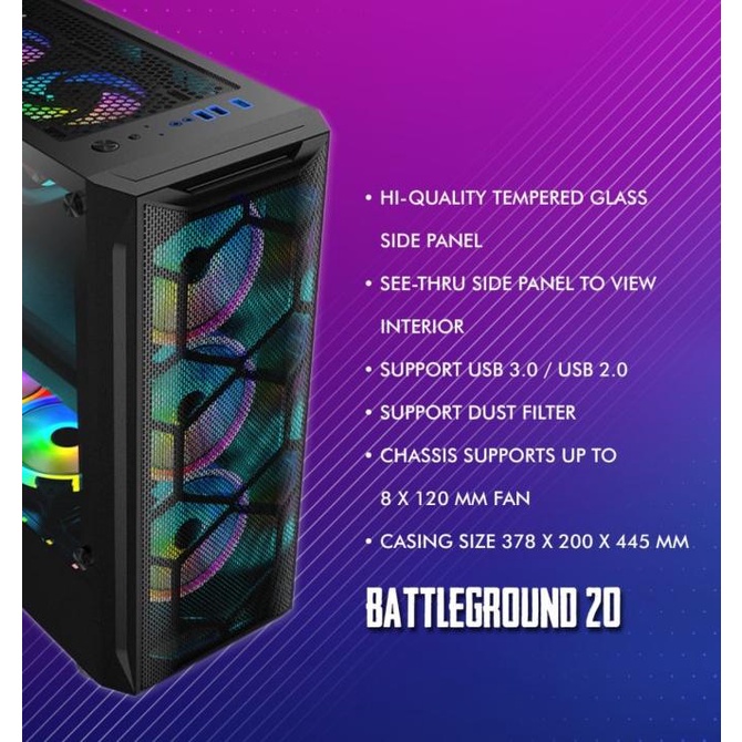 Casing Simbadda BattleGround 20 - ATX, mATX Tempered Glass