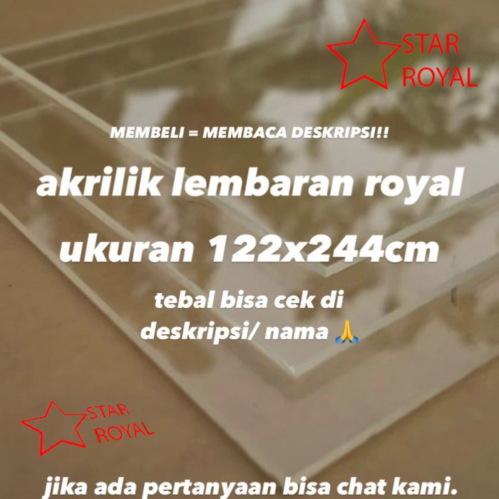 Ready Stok - Akrilik Lembaran Merk Royal (Uk 122 X 244 Cm) Bening 1,5 Mm