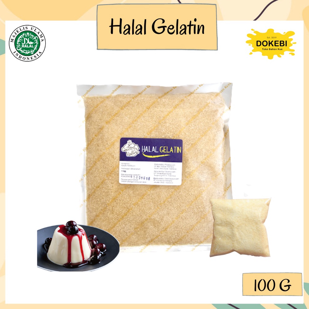 

Dipesan ya GELATIN POWDER IMPORT 100 G / GELATINE BUBUK SAPI HALAL MUI / GELATINE POWDER GREEN VALLEY