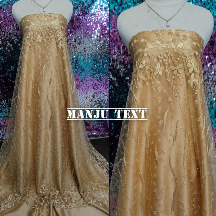 Kirim Sekarang❁☍ 90WLL PROMO Kain tile akar tumpal/brokat akar mutiara/bahan tulle akar /bahan dress