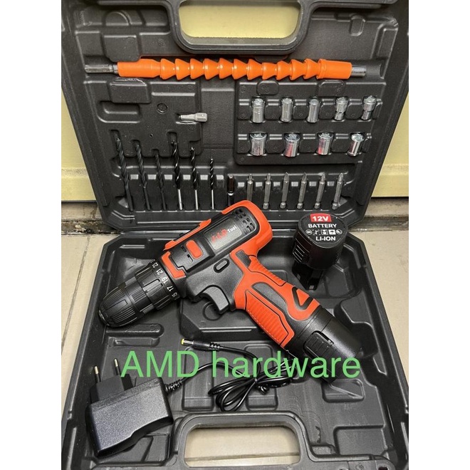 Mesin Bor Baterai Cordless Drill 12V Set Lengkap Mata Bor Nagawa Jld