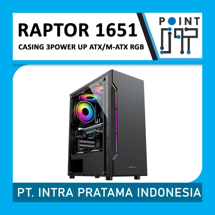 Best Seller Casing Pc Gaming Power Up Raptor Black Strike 1651 Rgb Atx Gaming Case