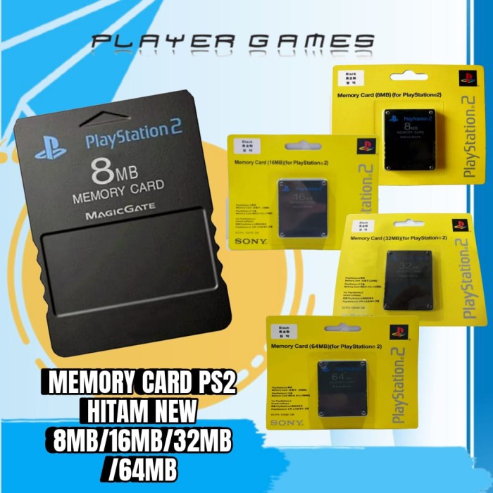 Terlaris Memori Ps2 8Mb/16Mb/32Mb/64Mb Ps2 Mc Ps2 Hitam