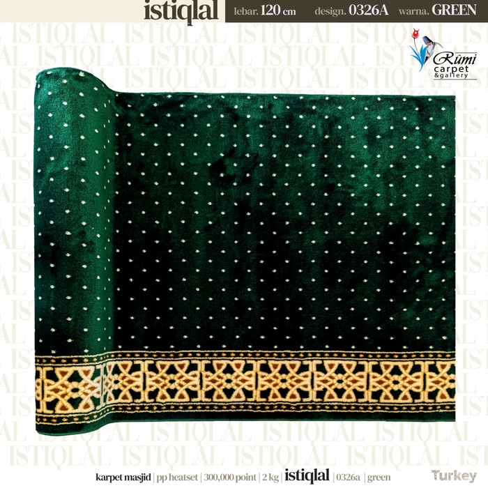 Terlaris Sajadah Karpet Mesjid Turki Istiqlal 0326 - Green