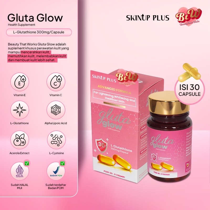 READY❣️ Gluta Glow Skin Up Plus L Glutathione plus Vitamin C Suplemen Pemutih Badan Setara Infus Whi