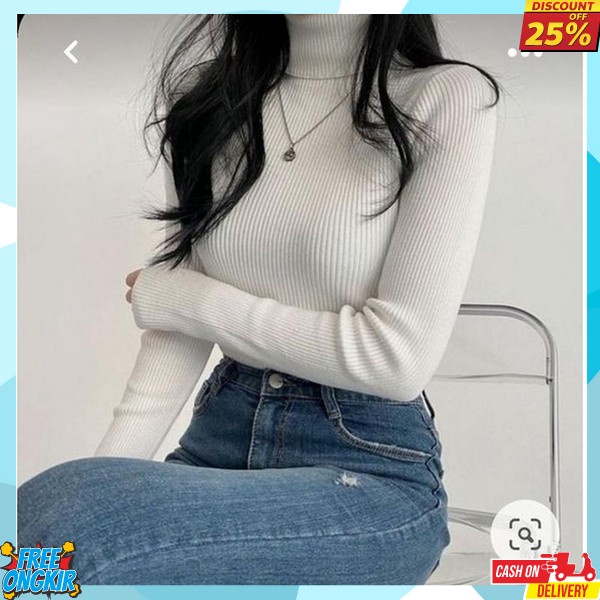 Promo Turtleneck Leher Tinggi Turtel Neck Rajut Cwe Inner Kerah Leher Premium Sweater Kriwil Polos M