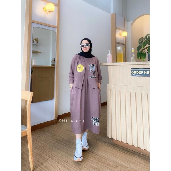 set wanita midi dress + outer dm3 cloth